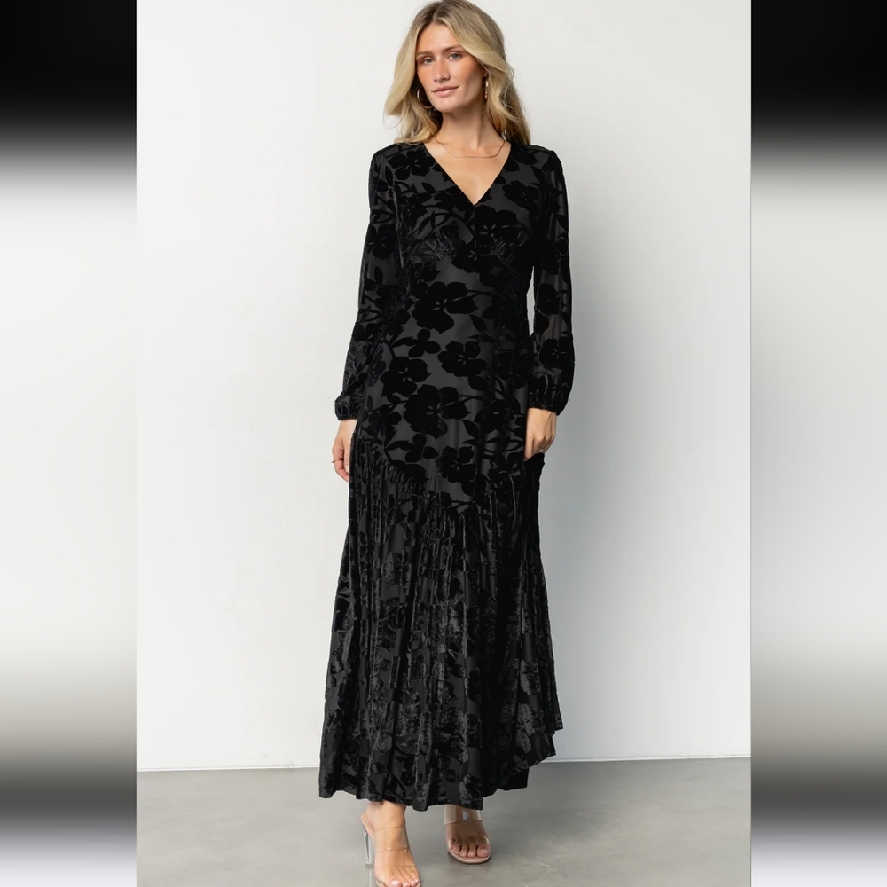 Baltic Born Black Velvet Floral Burnout Maxi Dress